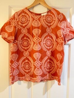 Eri + Ali Anthropologie Melon Embroidered Top